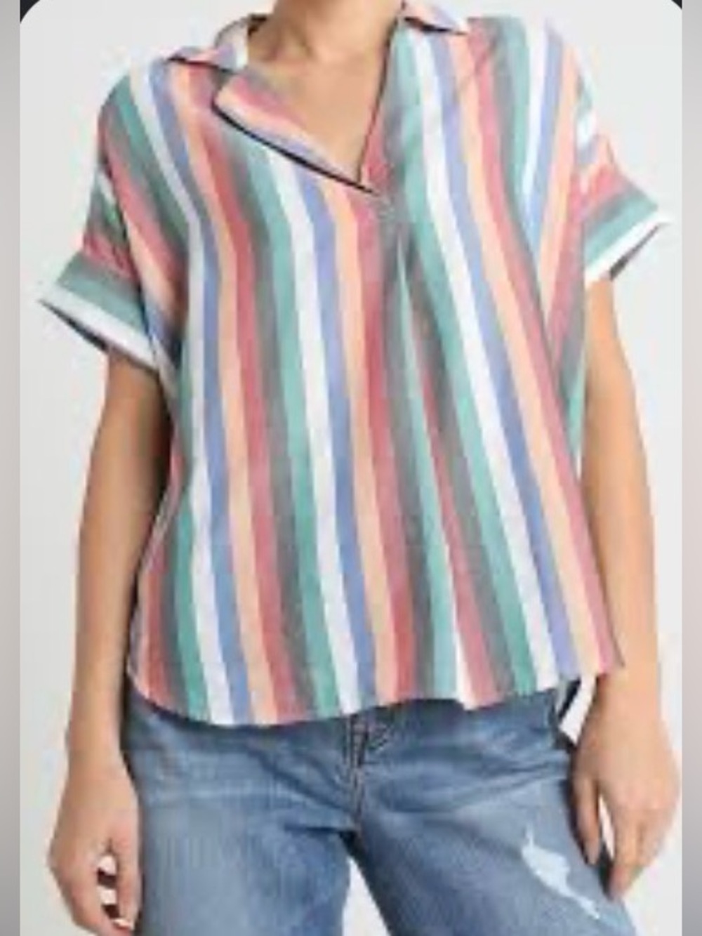Madewell Courier Button-Back Multicolor Striped Festival  Button-Up Shirt SZ L